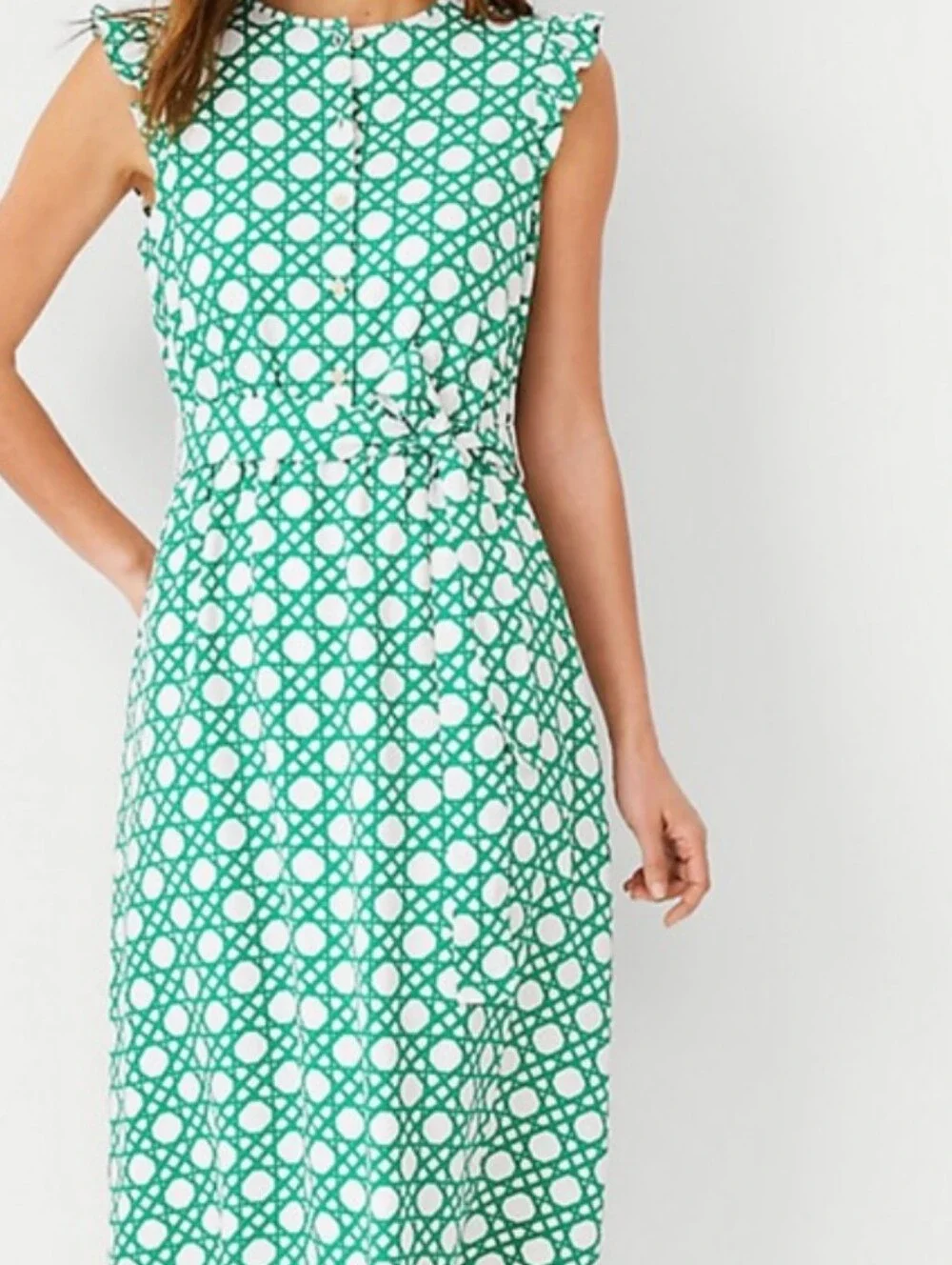 Ann Taylor Loft Sleeveless Green Geometric Printed Midi Dress Size Large